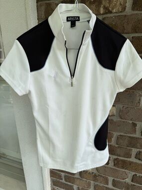 Arista equestrian riding shirt White & Black Short Sleeve Zip Top - READ note